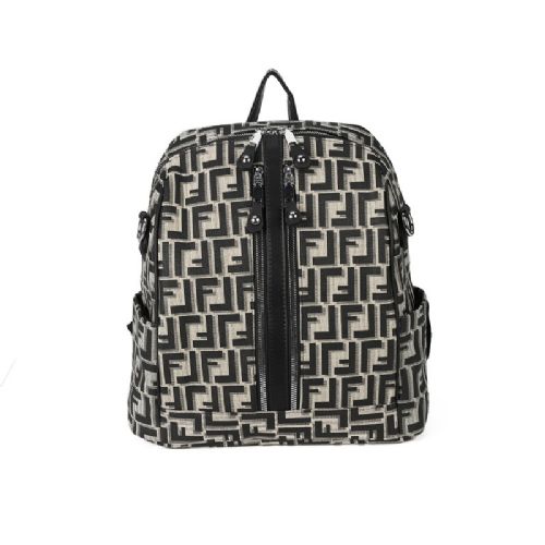 Black Patterned PU Leather Backpack